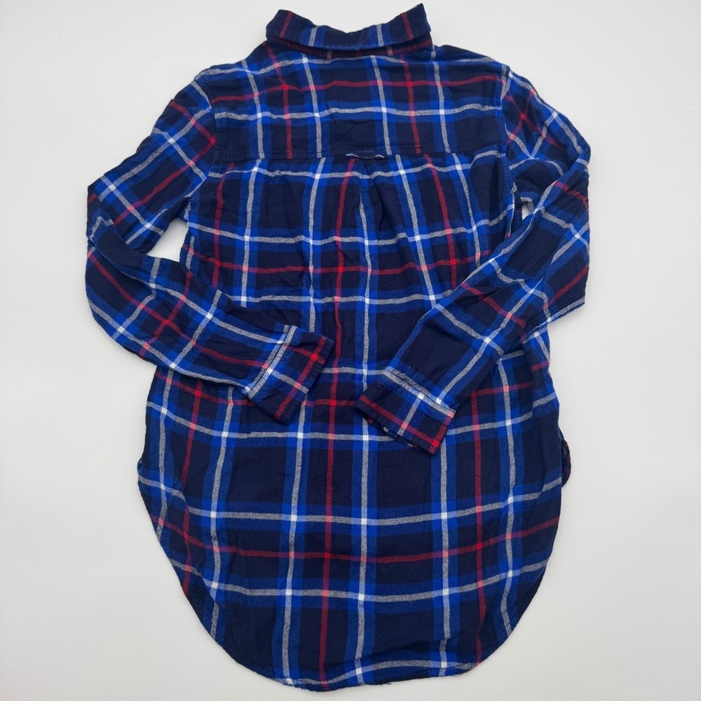 American Eagle Boyfriend Fit Plaid Flannel Shirt Navy Blue Red White XS - Picture 3 of 6
